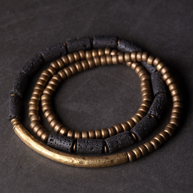 Buddhist Blessing Vintage Lava Rock Copper Beads Multi-layered Wrap Bracelet