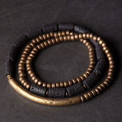 Buddhist Blessing Vintage Lava Rock Copper Beads Multi-layered Wrap Bracelet