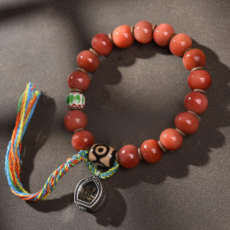 Buddhist Blessing Vintage Tibetan Camel Bone Tassel Luck Bracelet