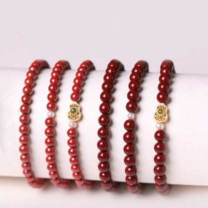 Buddhist Blessing Gourd Pearl Cinnabar Blessing Beads Bracelet
