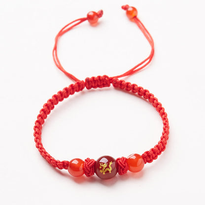 Buddhist Blessing Natural Red Agate Chinese Zodiac Red String Braided Protection Luck Bracelet