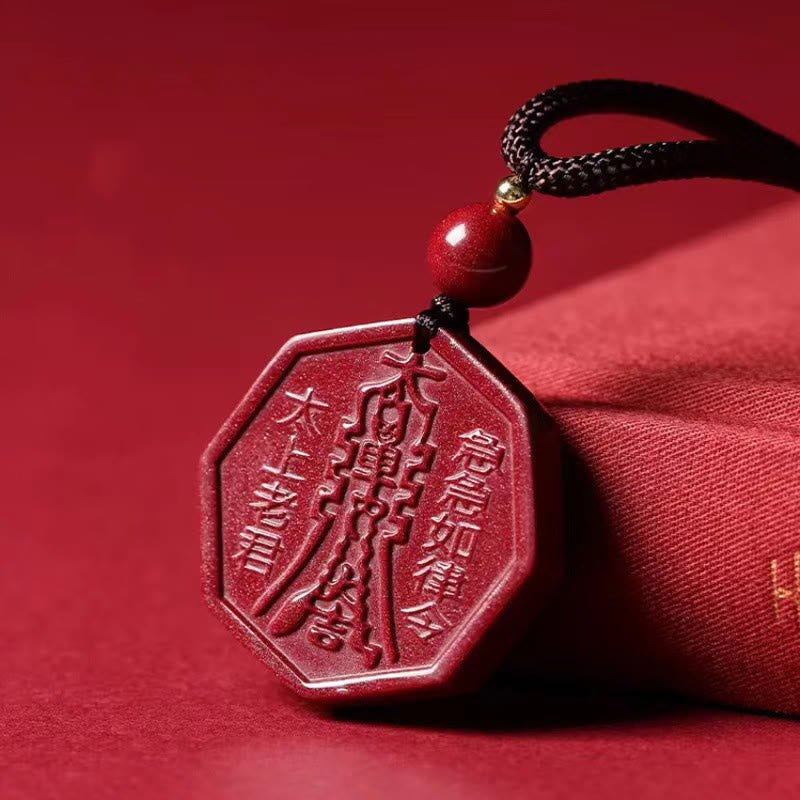 Buddhist Blessing Natural Cinnabar Bagua Taishang Laojun Fu Character Calm Necklace Pendant