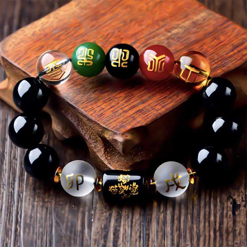 Chinese Zodiac Feng Shui Obsidian Five-Element Wealth Porsperity Bracelet (Extra 30% Off | USE CODE: FS30)