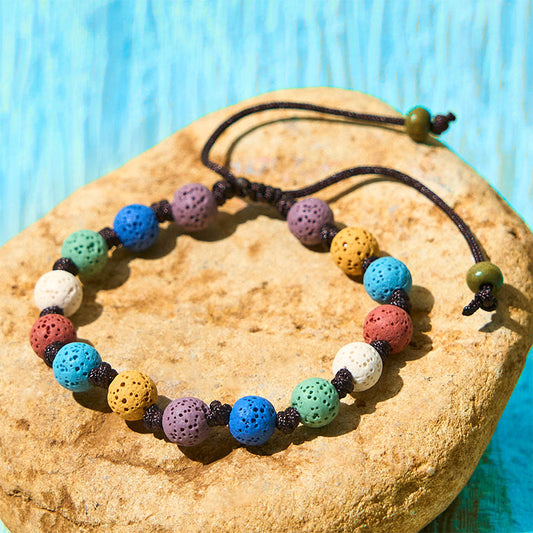 Buddhist Blessing Colorful Lava Rock Support Bracelet
