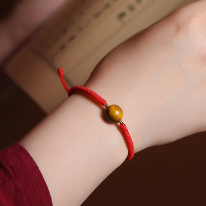 Buddhist Blessing Handmade Tiger Eye Bead Luck Protection Rope Bracelet
