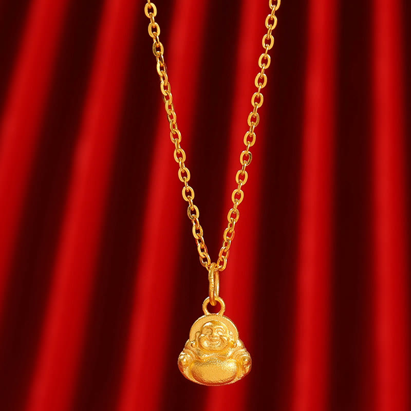 Buddhist Blessing 999 Gold Mini Laughing Buddha Luck Wealth Necklace Pendant