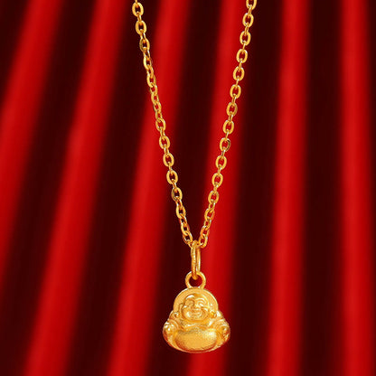 Buddhist Blessing 999 Gold Mini Laughing Buddha Luck Wealth Necklace Pendant