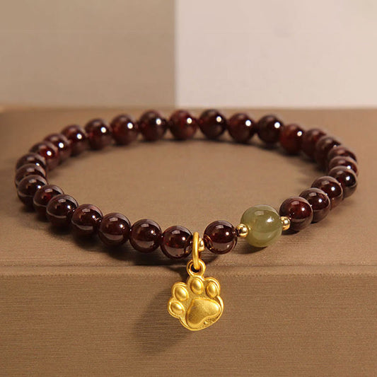 Buddhist Blessing Cat's Paw Garnet Hetian Jade Beads Purification Bracelet