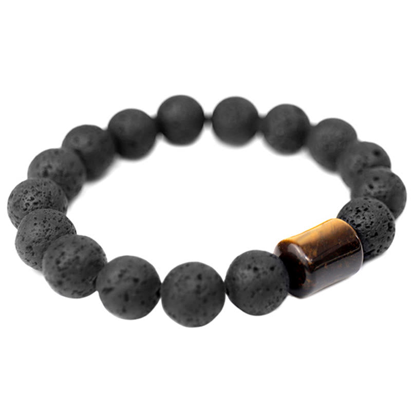 Buddhist Blessing Lava Rock Ebony Wood Tiger Eye Healing Bracelet
