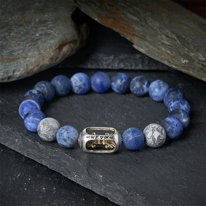Buddhist Blessing Natural Sodalite Grey Jasper Om Mani Padme Hum Harmony Bracelet