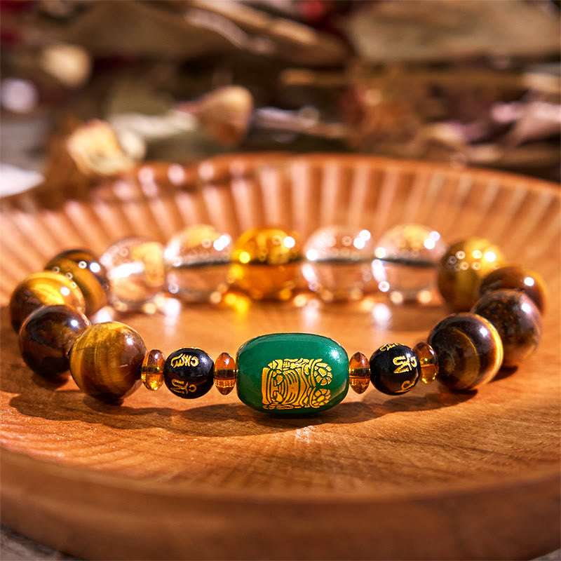 Buddhist Blessing Chinese Zodiac Tiger Eye White Crystal Courage Bracelet