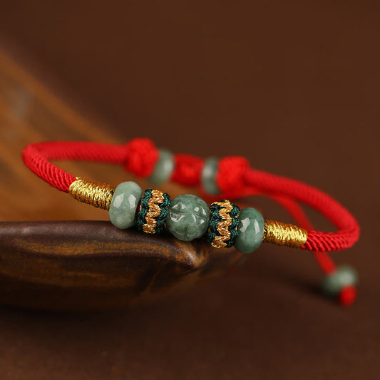 Buddhist Blessing Jade Abacus Bead Prosperity Red String Rope Bracelet