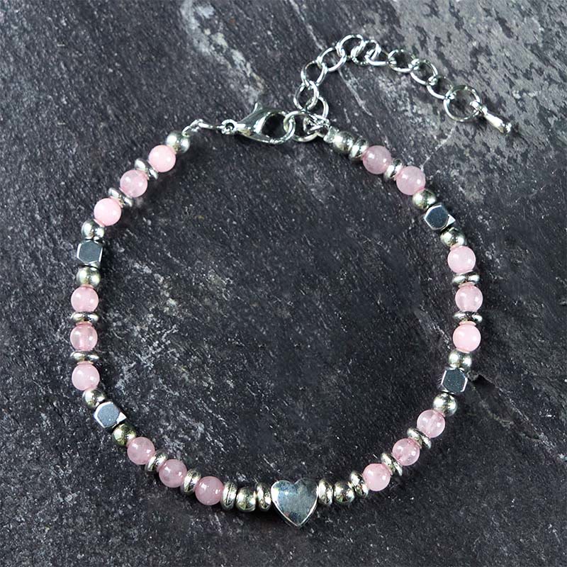 Buddhist Blessing Natural Stone Amazonite Amethyst Lazurite Rose Quartz Heart Positive Balance Bracelet