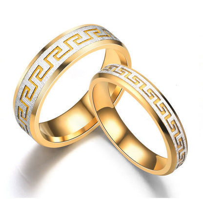 Buddhist Blessing Tibetan Great Wall Pattern Titanium Steel Balance Ring