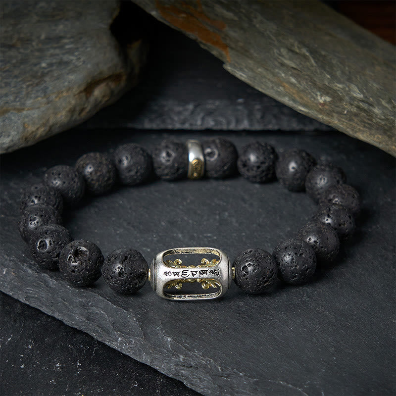 Buddhist Blessing Natural Lava Rock Om Mani Padme Hum Dorje Vajra Healing Bracelet