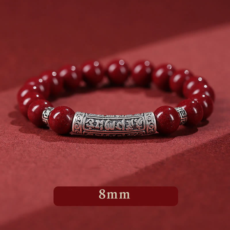 Buddhist Blessing Cinnabar 999 Sterling Silver Six True Words Blessing Bracelet