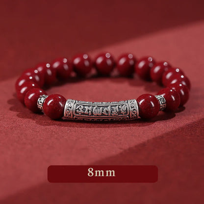Buddhist Blessing Cinnabar 999 Sterling Silver Six True Words Blessing Bracelet