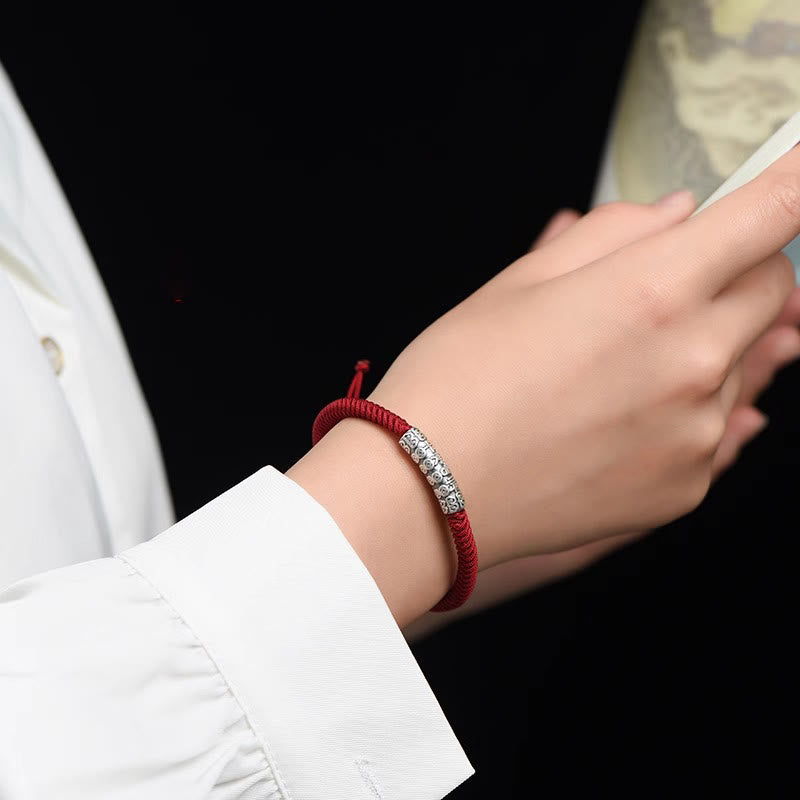 Buddhist Blessing Handmade 999 Sterling Silver Peace and Good Fortune Om Mani Padme Hum Luck Rope Bracelet