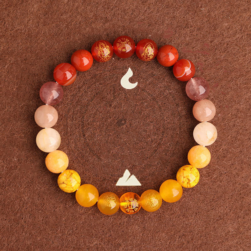 Buddhist Blessing Five Elements Various Agate Crystal South Red Agate Strawberry Quartz Sun Stone Citrine Luck Bracelet