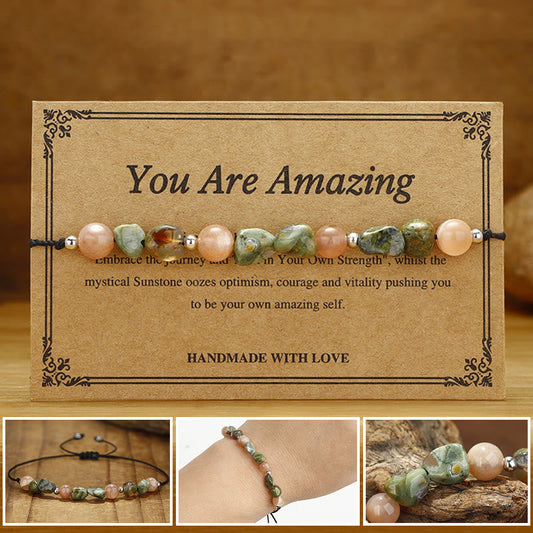 Buddhist Blessing You Are Amazing Rhyolite Sun Stone Positive Bracelet