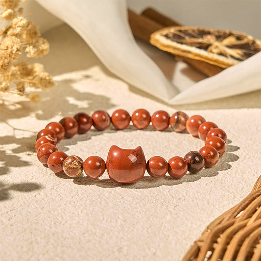 Buddhist Blessing Faceless Cat Head Design Red Turquoise Luck Bracelet