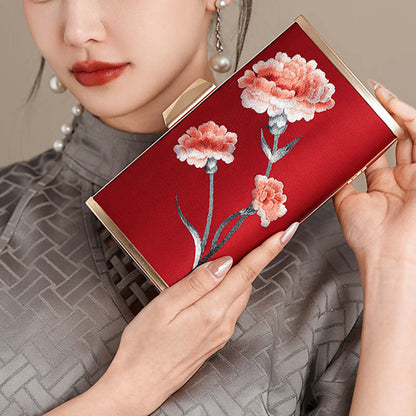 Buddhist Blessing Carnation Peony Begonia Su Embroidery Wedding Shopping Purse Handbag Crossbody Bag