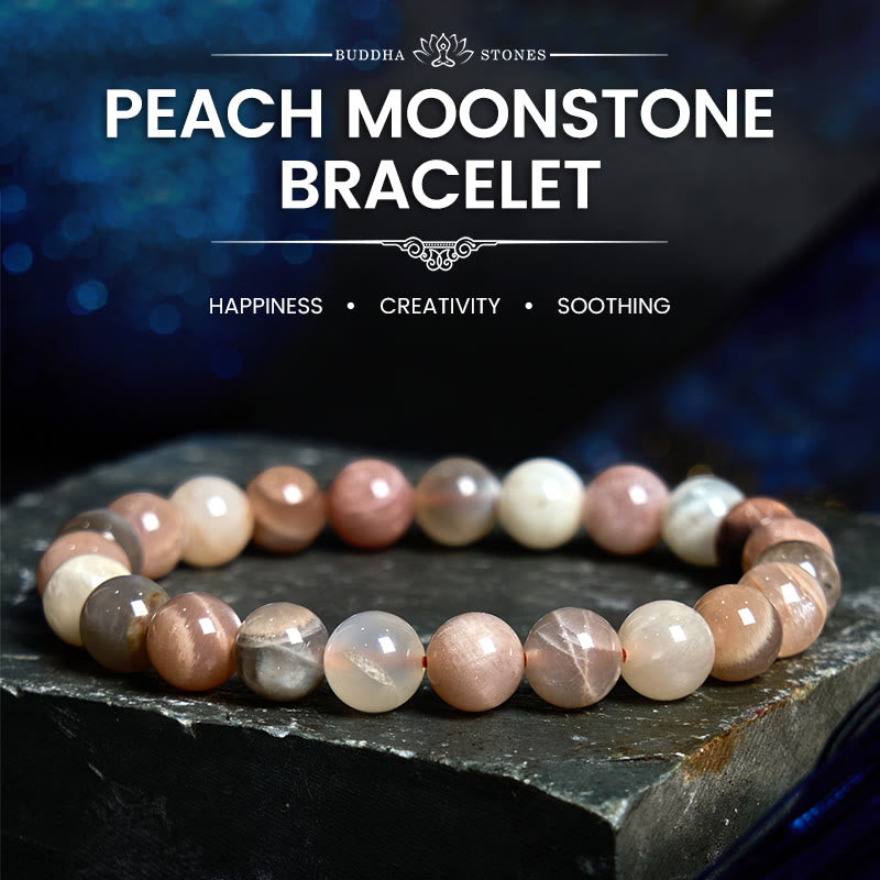 Buddhist Blessing Peach Moonstone Healing Bracelet
