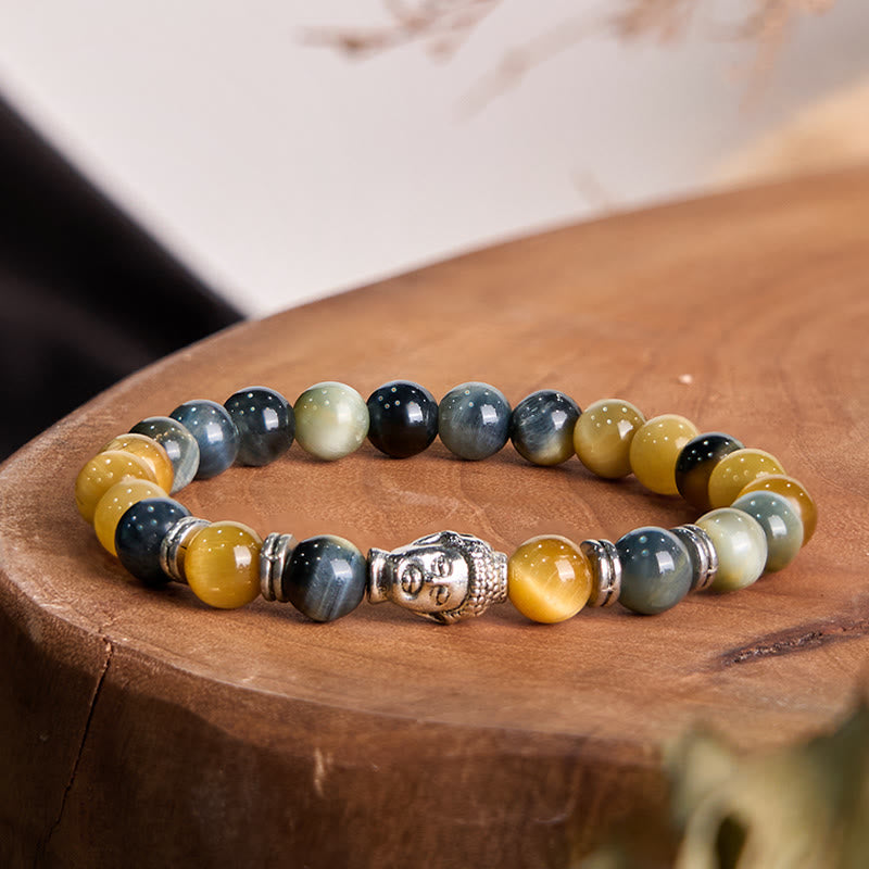 Buddhist Blessing Blue Green Red Tiger Eye Buddhist Blessing  Head Balance Bracelet