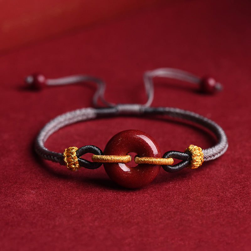 Buddhist Blessing Handcrafted Cinnabar Peace Buckle Pattern Concentration Braided Bracelet