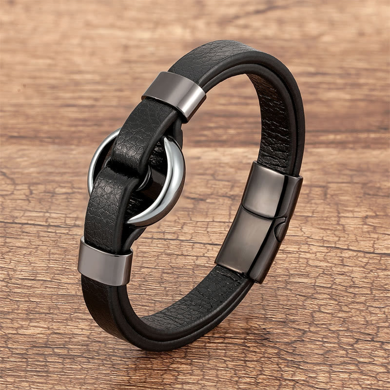 Buddhist Blessing Round Green Aventurine Black Onyx Hematite Agate Rose Quartz Stone Balance Leather Magnetic Buckle Bracelet