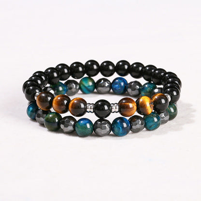 Buddhist Blessing 2Pcs Hematite Tiger Eye Blue Tiger Eye Powerful Bracelet Set