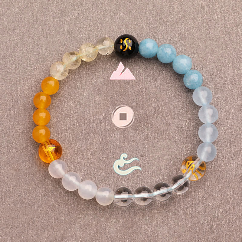Buddhist Blessing Five Elements Various Agate Crystal Green Strawberry Quartz Sun Stone Wealth Bracelet