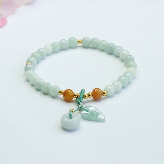 Buddhist Blessing Jade Beads Leaf Peace Buckle Prosperity Bracelet