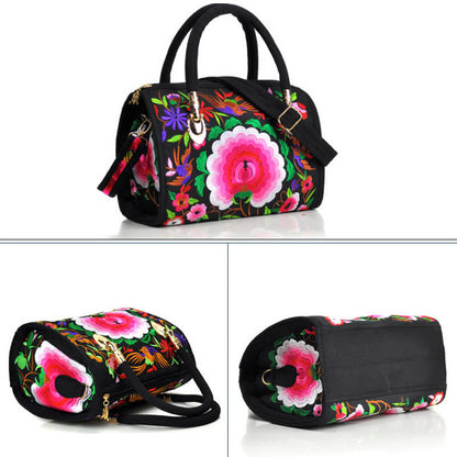 Buddhist Blessing Money Tree Peony Camellia Double-Sided Embroidery Canvas Shopping Purse Handbag Crossbody Bag