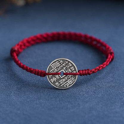Buddhist Blessing 925 Sterling Silver Coin Protection Braided Bracelet Anklet