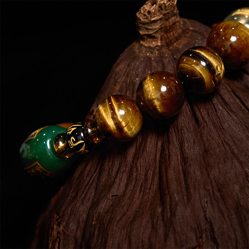 Buddhist Blessing Chinese Zodiac Tiger Eye White Crystal Courage Bracelet