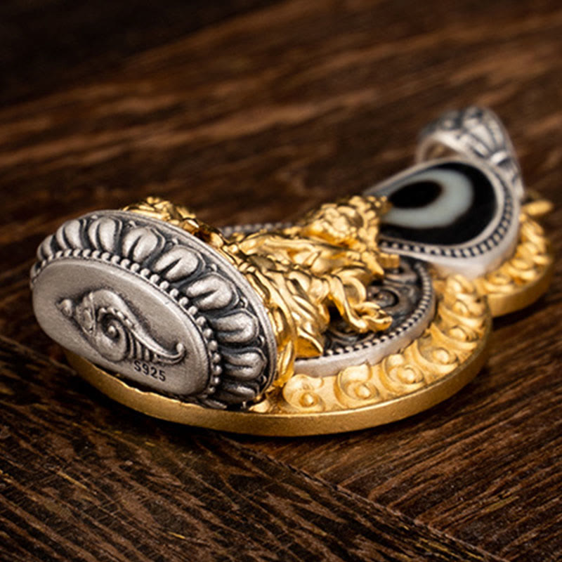 Buddhist Blessing 925 Sterling Silver Tibet Yellow Jambhala God of Wealth Dzi Bead Om Mani Padme Hum Happiness Necklace Pendant