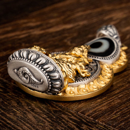 Buddhist Blessing 925 Sterling Silver Tibet Yellow Jambhala God of Wealth Dzi Bead Om Mani Padme Hum Happiness Necklace Pendant