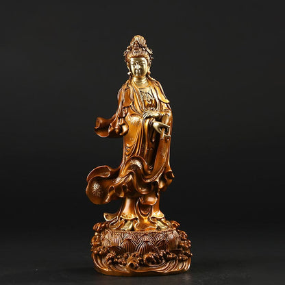 Buddhist Blessing Kwan Yin Avalokitesvara Holding A Vase Brass Harmony Copper Statue Home Decoration
