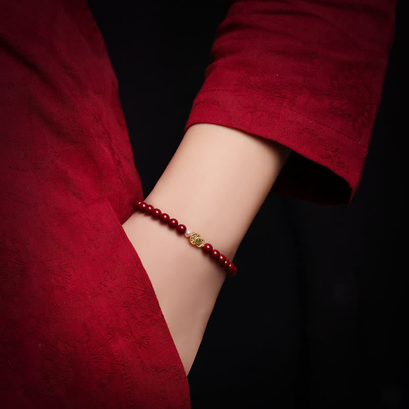 Buddhist Blessing Gourd Pearl Cinnabar Blessing Beads Bracelet
