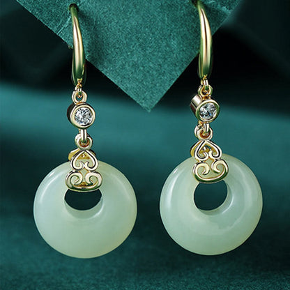 Buddhist Blessing 925 Sterling Silver Natural Hetian Jade Gourd Peace Buckle Zircon Luck Bracelet Necklace Pendant Earrings