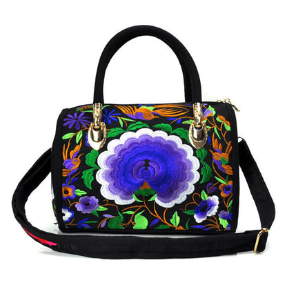 Buddhist Blessing Money Tree Peony Camellia Double-Sided Embroidery Canvas Shopping Purse Handbag Crossbody Bag