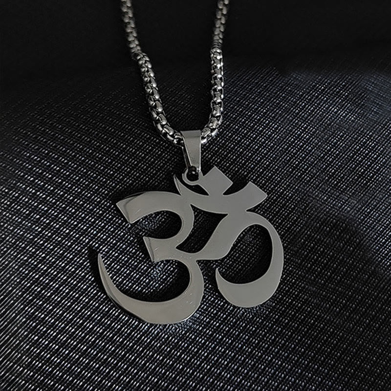 Buddhist Blessing Om Symbol Mantra Stainless Steel Focus Necklace Pendant