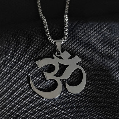 Buddhist Blessing Om Symbol Mantra Stainless Steel Focus Necklace Pendant