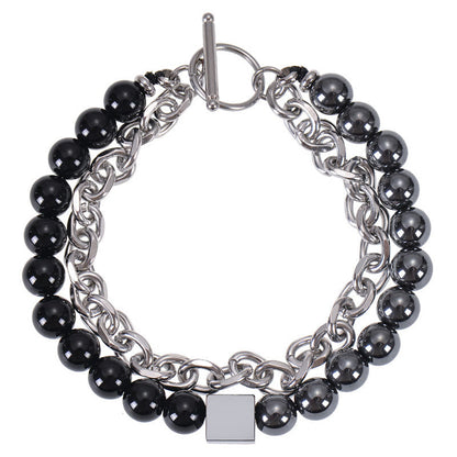 Buddhist Blessing Colorful Tiger Eye Frosted Stone Black Magnetite Titanium Steel Double Wrap Protection Bracelet