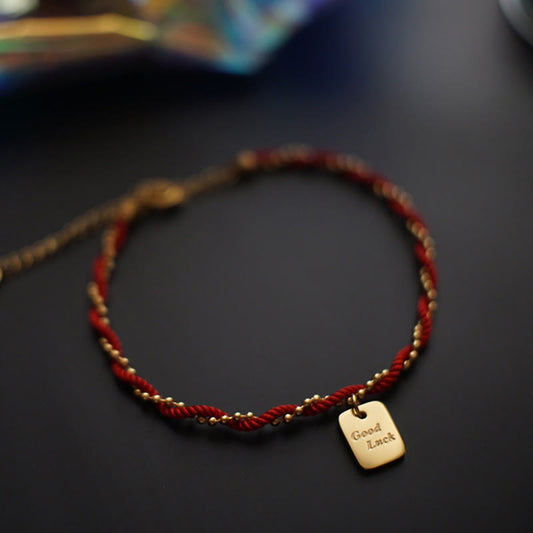Buddhist Blessing Red String Gold Plated Copper Good Luck Strength Bracelet