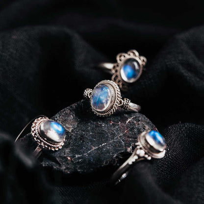 Buddhist Blessing 925 Sterling Silver Natural Moonstone Positive Ring