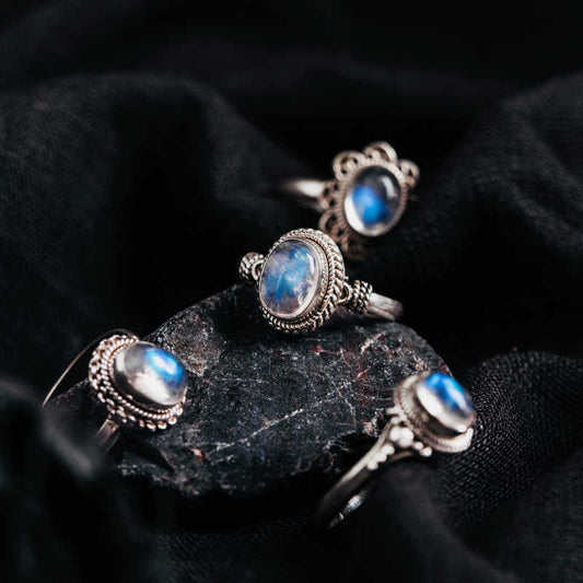 Buddhist Blessing 925 Sterling Silver Natural Moonstone Positive Ring