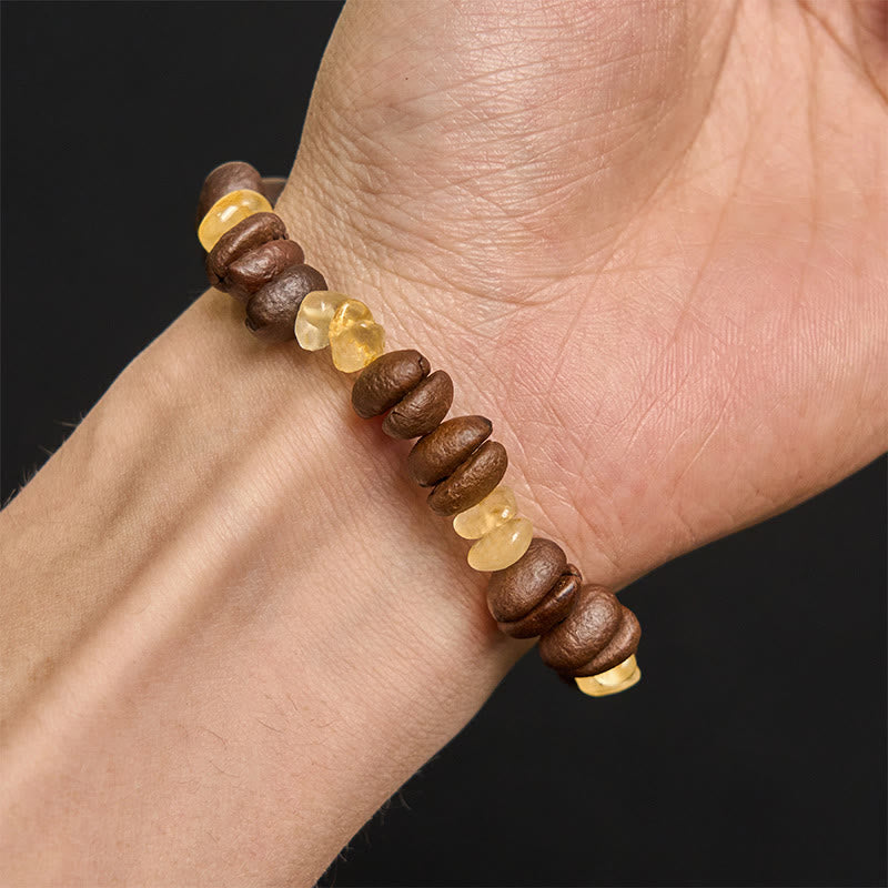 Buddhist Blessing Handmade Natural Coffee Beans Amethyst Citrine Amazonite Irregular Crystal Bracelet