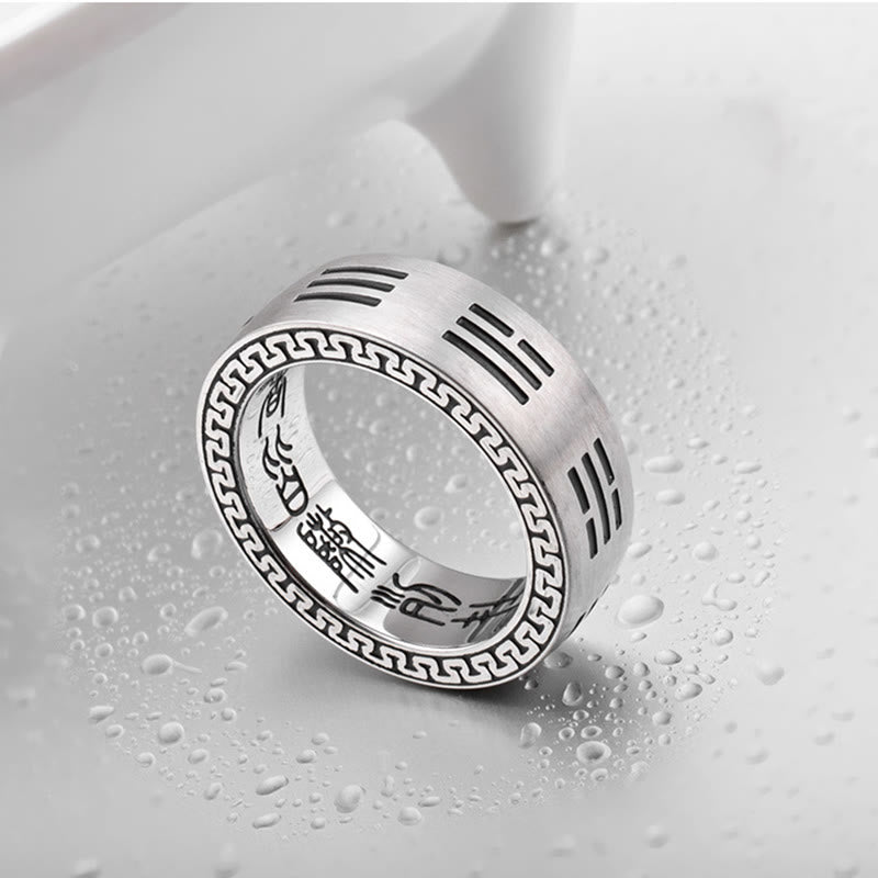 Buddhist Blessing Bagua Yin Yang Taoist Nine-Character Mantra Titanium Steel Harmony Ring